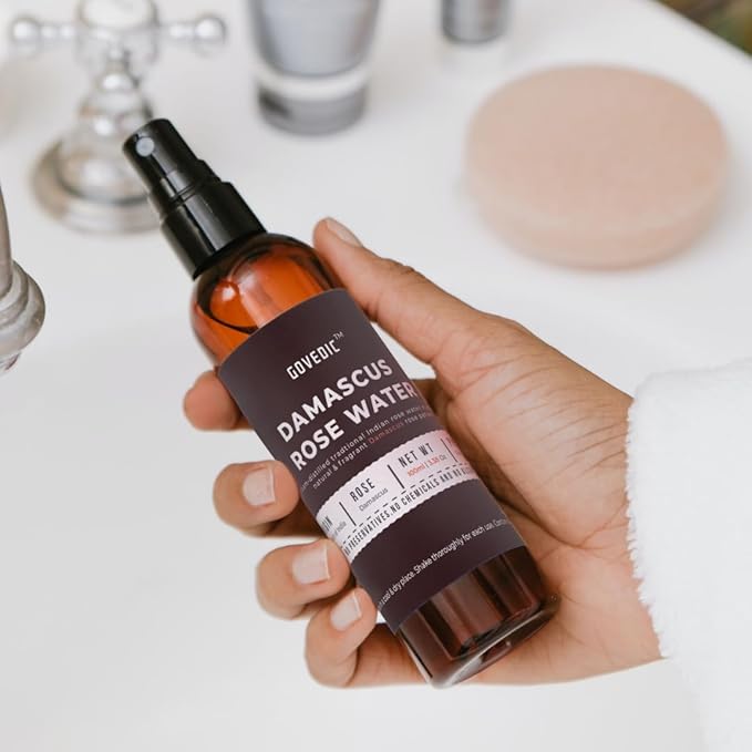Govedic Rose Water Spray for Face Made with Damask Rose Petals, All-Natural Formula, No Dyes or Alcohol, Suitable for All Skin & Hair Types 100ml 3.38 Oz