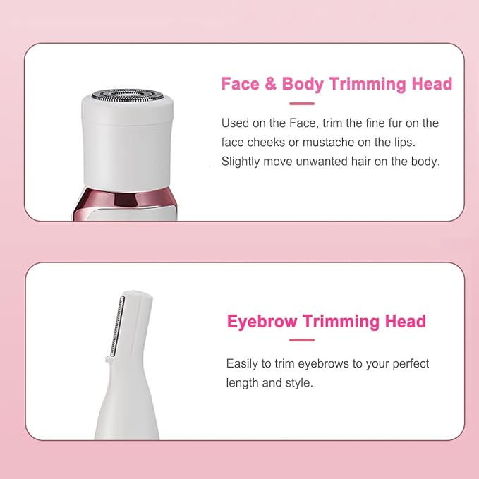 Bikini Trimmer for Women, Electric Razor Hair Shaver for Face Nose Eyebrow Beard Mustache Arm Leg Armpit Bikini, Replaceable Lady Facial Razor, Painless Rechargeable 4 in 1 Women Body Shaver for Trip