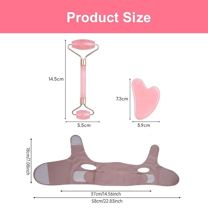 Gua Sha Facial Tools - Jade Roller for Face Beauty Gift Sets Reduces Puffiness, Sleep Mask, Face Lifting Double Chin Strap, Skin Care Massage Self Care Gift for Women