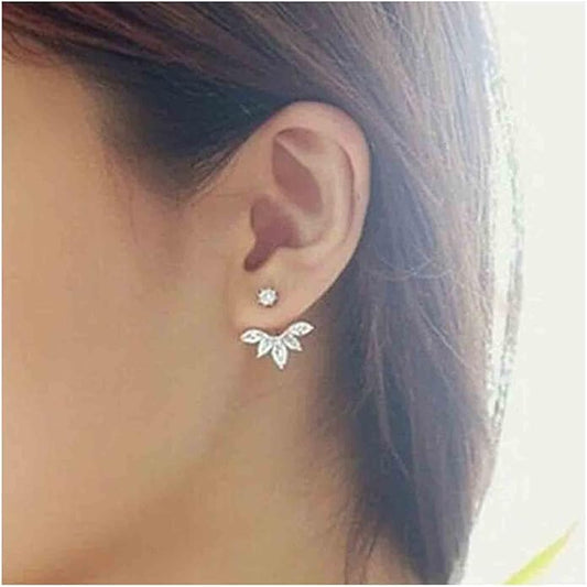 Boho Crystal Lotus Jackets Earrings Gold Crystal Studs Earrings Sparkle Rhinestone Ear Jackets Earrings CZ Ear Climber Earrings Wedding Earrings Jewelry for Women and Girls