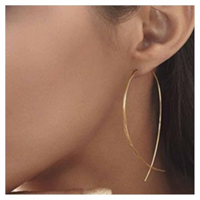 Boho Thin Arch Hoop Earrings Gold Threader Wire Earrings Open Hoop Earrings Minimal Everyday Earrings Jewelry for Women and Girls