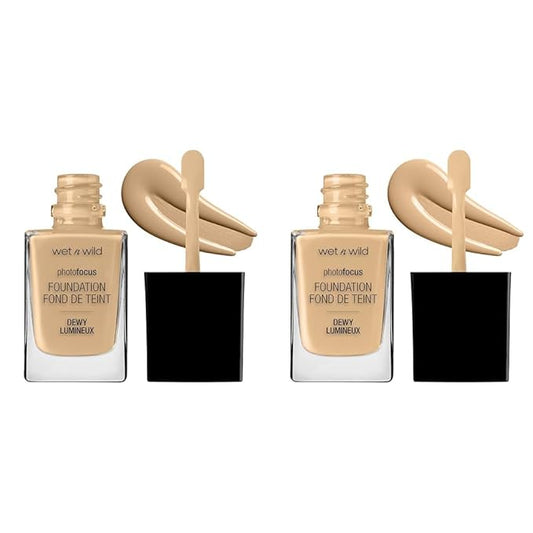 wet n wild Photo Focus Dewy Liquid Foundation Makeup Bundle with Bronze Beige and Buff Bisque Shades