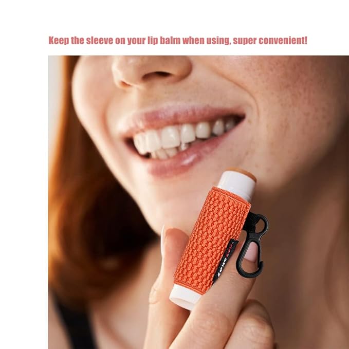 3PCS Lip Balm Holder Sleeves Keychain Chapstick Holder Lip Gloss Holder Keychain Chapstick Elastic Sleeves(Beige/Grey/Orange)