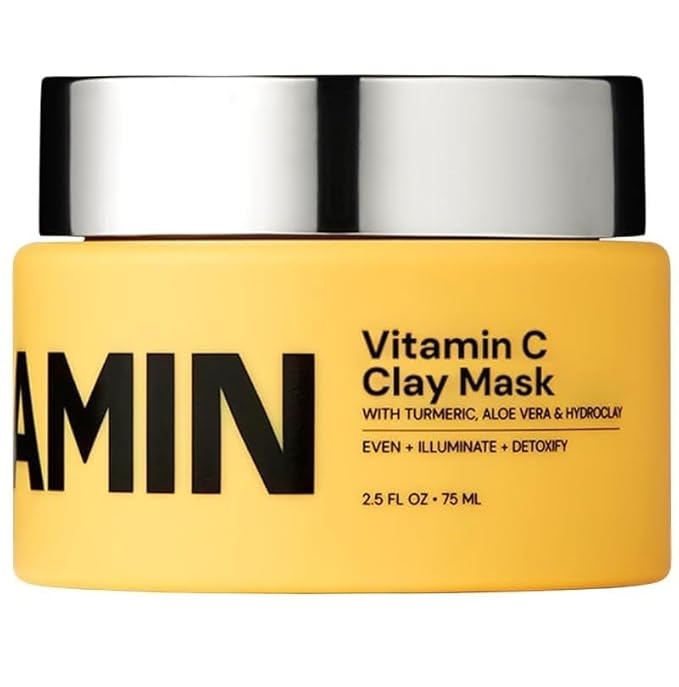 Gleamin Vitamin C Clay Mask for Dark Spots, Turmeric Clay Face Mask Skin Care, Deeply Cleanses & Refines Pores, Brightens Uneven Tone and Helps Improve Post-Blemish Scarring & Texture - 5 Oz