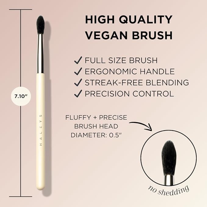 HALEYS Crease Eyeshadow Brush, Medium Fluffy Tapered Brush, Soft, Easy Blending Makeup Tool, Seamless, Multi-tasking Makeup Brush for Cream and Powder, High-end Synthetic Bristles, Vegan + CF