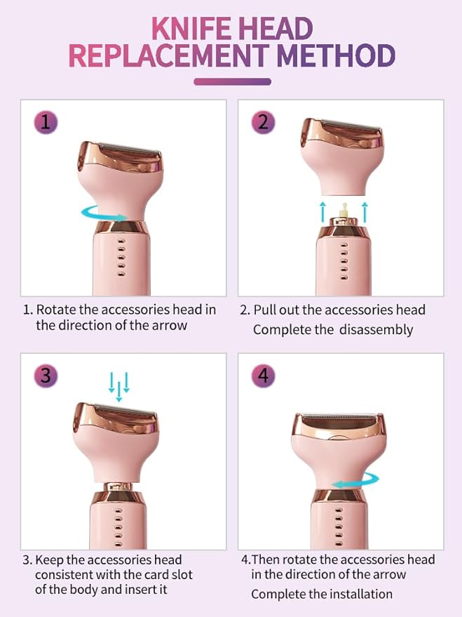 Electric Razors for Women, 5 in 1 Painless Ladies Wet & Dry Body Razors and Facial Hair Remover, Rechargeble Facial and Body Hair Remover for Face Nose Eyebrow Arms Armpit Legs Pubic Area (Pink)