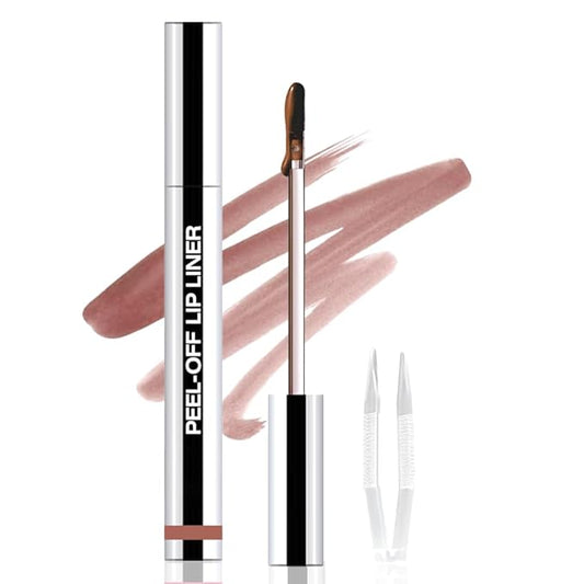 Peel Off Matte Liquid Lip Gloss Stain-Lip Liner with Tweezer, Brown Peel Off Lip Stain, Long Lasting & Waterproof Lipstick Tattoo, Transfer-Proof Lip Gloss for All Skin Types (02#, 1Pcs)
