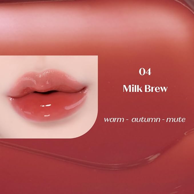 ETUDE Over Glowy Lip Stain Tint #4 Milk Brew | Non-Sticky Vegan Lip Tint | Moisturized & Long-lasting Lip Gloss | Daily Lip Stain for Dry Lips, Korean Makeup, K-beauty