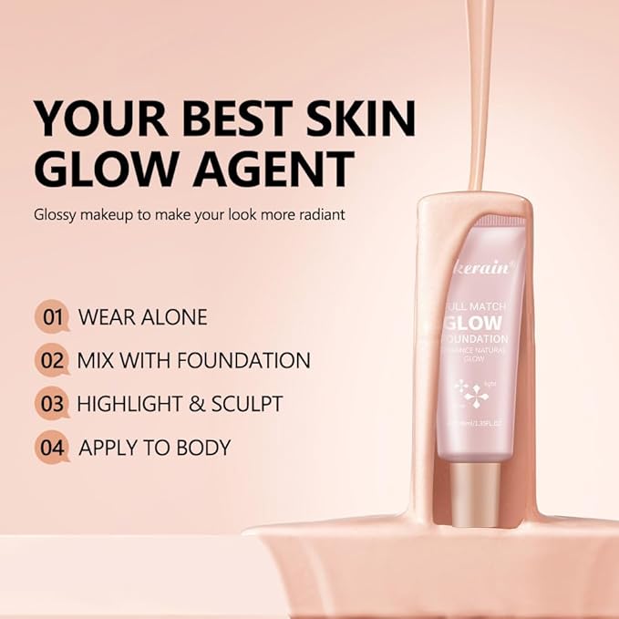 Full Match Glow Foundation, Enhance Foundation Natural Glow, Professional Coverage for a Flawless Look (Medium, Large)