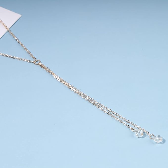 Boho Crystal Drop Necklace Gold Crystal Tassel Y Necklace Chain Vintage Long Drop Chain Necklace Minimalist Necklace Chain Jewelry for Women and Girls Gifts