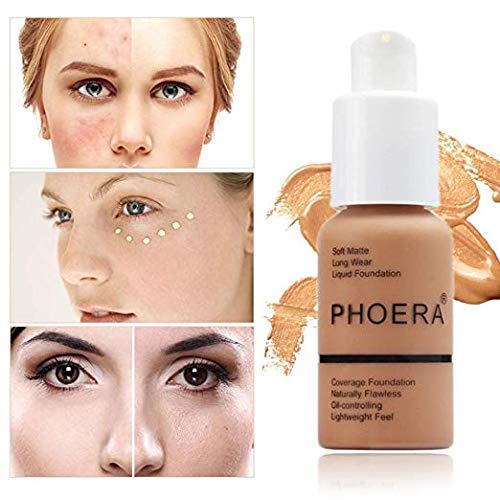 2 Pack PHOERA Foundation, Full Coverage Foundation, Flawless Soft Matte Liquid Foundation Makeup for Women.(103# Warm Peach)