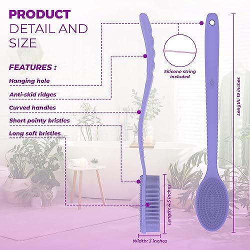 Avilana Silicone Body Scrubber – Gentle Shower Brush & Loofah Alternative- Food Grade & Lab Tested – Fast-Drying, Hygienic, BPA-Free Silicone Body Gentle Exfoliator (Blue, Long Handle)