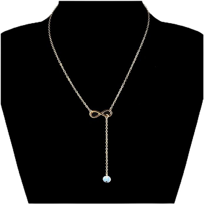 Boho Crystal Infinity Necklace Gold Y Necklace Minimalist Crystal Y Lariat Necklace Chain Jewelry for Women and Girls