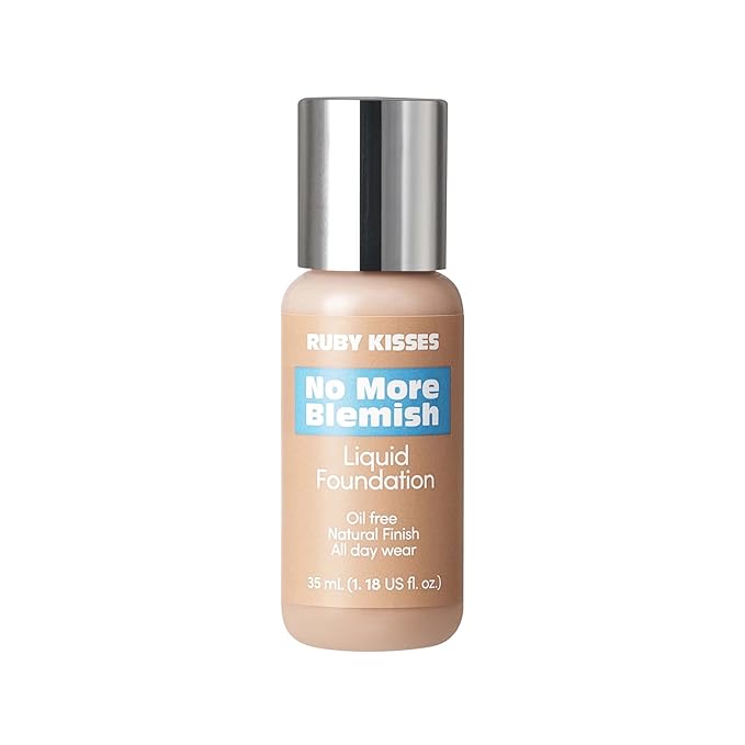 Ruby Kisses Liquid Foundation No More Blemish Oil-Free Foundation Korean Makeup 1.18 Fl Oz (Rich Beige)
