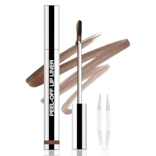 Peel Off Matte Liquid Lip Gloss Stain-Lip Liner with Tweezer, Light Taupe Peel Off Lip Stain, Long Lasting & Waterproof Lipstick Tattoo, Transfer-Proof Lip Gloss for All Skin Types (04#, 1Pcs)
