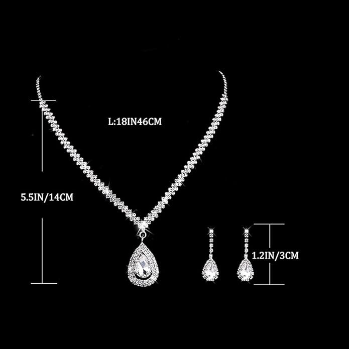 Bride Silver Necklace Earrings Set Rhinestone Wedding Jewelry Set Crystal Choker Necklace for Women