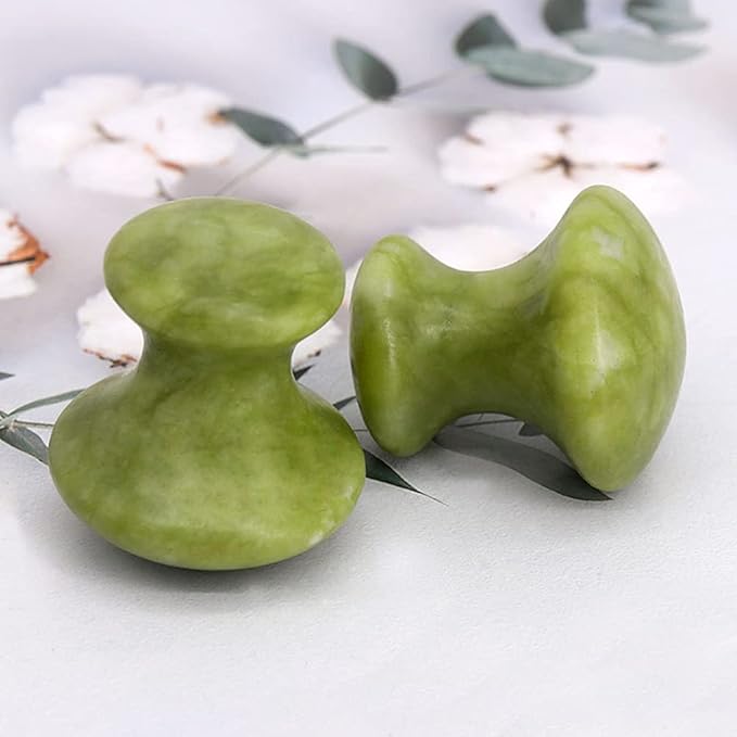2 Pcs Mushroom Jade Gua Sha Facial Tools, Jade Roller Guasha Massage Green Jade Stone Mushroom Shaped Face Lift Remove Wrinkles Massager for Women Spa, Massage Knobs for Body Relaxing