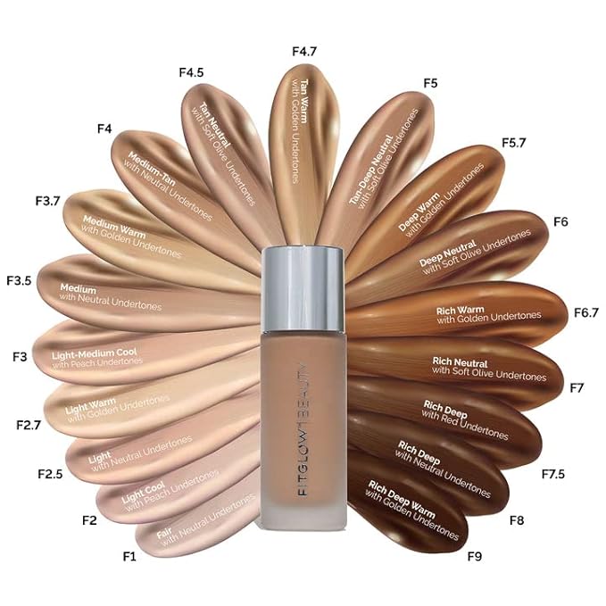 Fitglow Beauty - Natural Foundation+ Photo-Filtering Foundation | Vegan, Woman-Owned Clean Beauty (F6 - Deep Neutral, Soft Olive Undertones)