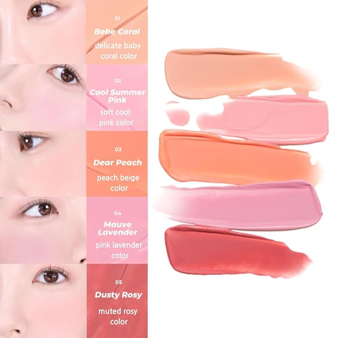Fluffy Air Blusher 5 Colors - Lightweight Melting Liquid Blush for Colorful Cheeks, Highly Pigmented, Cheekbones and Eye Makeup, Soft Matte Finish, Buildable Formula (03 DEAR PEACH)