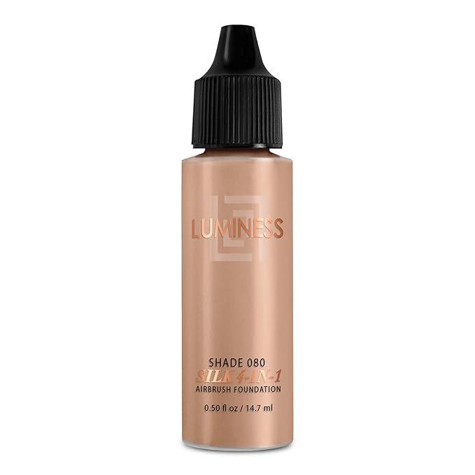 Luminess Air Silk 4-In-1 Airbrush Foundation- Foundation, Shade 080 (.5 Fl Oz) - Sheer to Medium Coverage - Anti-Aging Formula Hydrates and Moisturizes - Professional Makeup Kit for Cordless Air Brush