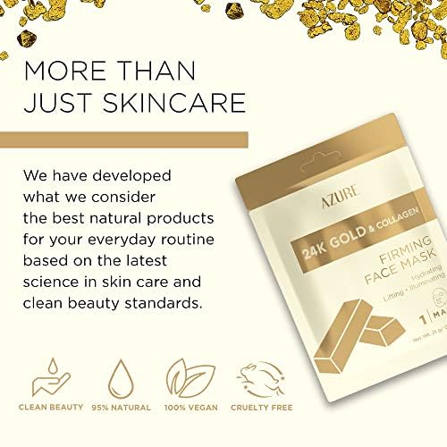 AZURE 24K Gold Firming Face Mask- Anti Aging, Hydrating, Toning & Firming Facial Sheet Mask - Helps Reduce Wrinkles & Fine Lines - With Hyaluronic Acid & Collagen - Skin Care Made in Korea - 10 Pack