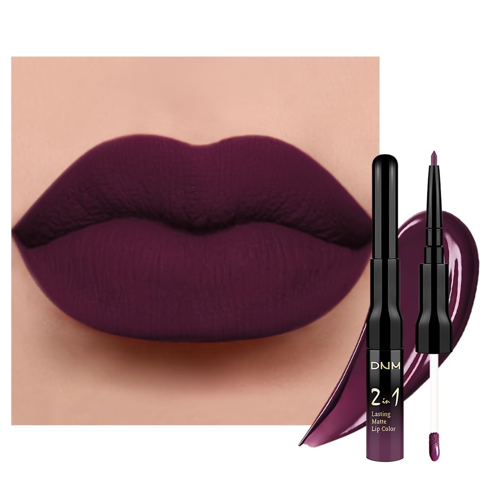 Kaely 2-in-1 Matte Lipstick and Lip Liner, Liquid Lip Stain Makeup for women Long Lasting Waterproof Smudge Proof, labiales matte mate larga duracion listip 24 hours originales, 01 Dark Plum Purple