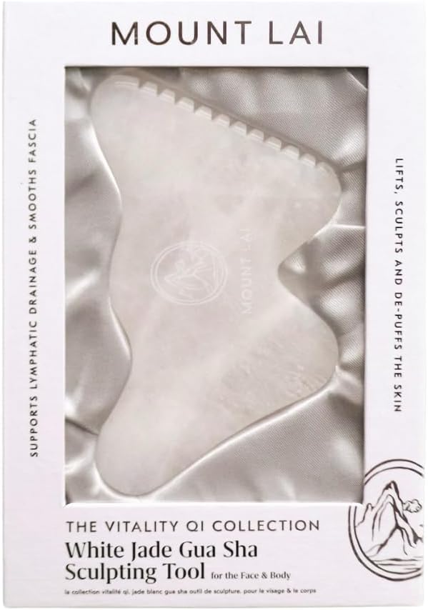Mount Lai Vitality Qi White Jade Gua Sha Facial Tool – The Imperial Stone of Purity – Patented 5-Sided Professional Sculpting Tool for Lymphatic Drainage, Precision Contouring & Imperial Radiance