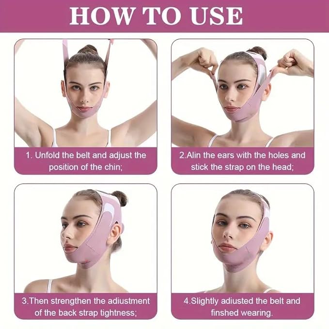 Face Slimming Mask, Breathable Mesh Design，V Line Face Lifting Strap and V Line Face Shaping Belt - Chin and Cheek Lifting Bandage for V Face Lift - Sleeping Mask Strap for Women - pink
