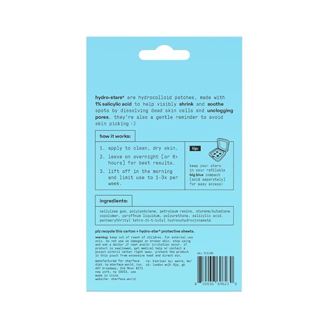 Starface Hydro-Star + Salicylic Acid BIG PACK, Hydrocolloid Patches With 1% Salicylic Acid, Helps Visibly Shrink and Soothe Spots, Cute Star Shape (96 Count)