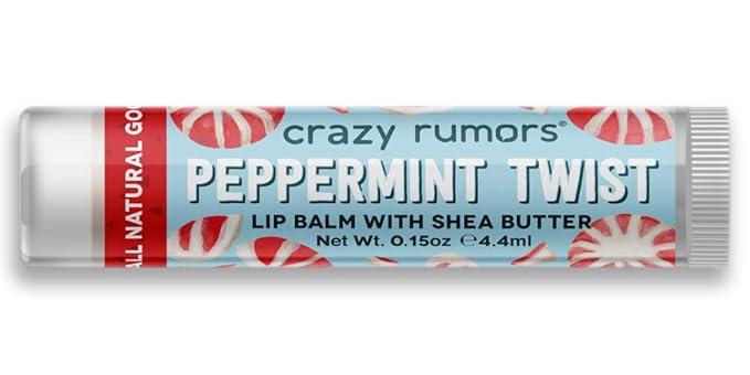 Crazy Rumors Peppermint Twist Lip Balm. 100% Natural, Vegan, Plant-Based, Made in USA (1-Pack)