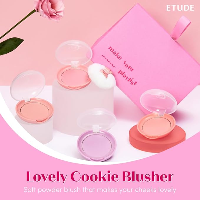 ETUDE Lovely Cookie Blusher #PK002 Grapefruit Jelly 4g | Glowing & Natural Powder Blush with Long-Lasting Sebum Control | Easy Application | Puffy Cushion for a Lovely Makeup Look