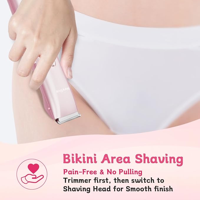 Bikini Trimmer for Women, 2-in-1 Electric Lady Shaver for Bikini Line & Sensitive Areas – IPX7 Waterproof Wet & Dry Razor for Underarms, Legs, Arms, Body & Face, USB-C Rechargeable, Pink