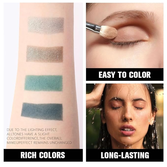 evpct Eyeshadow Quad Palette, Cyan Festival Forest Dark Green Glitter Shimmer Metallic Matte High Pigment Mini Eye Shadow Palette Makeup for older Women, Smudge Proof Vegan Cruelty-free, Green Series