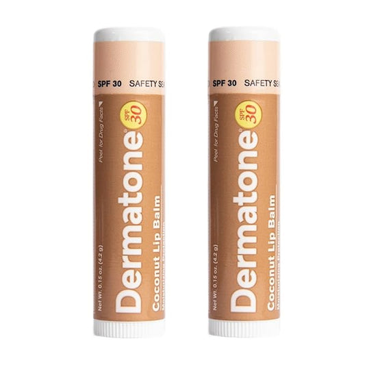 Dermatone Coconut Lip Balm SPF 30 | Lip Balm with Sunscreen | Moisturizing with Aloe and Vitamin E | Medicated to Soothe & Replenish Chapped and Cracked Lips (Coconut Lip Balm, 0.15oz Pack of 2)