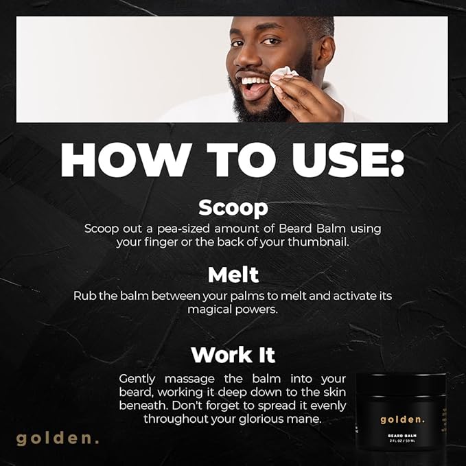 Golden Grooming Co. Beard Balm for Men - Strengthens & Softens Beards and Mustaches - Adds Shine & Tames Flyaway Hair, Beard Styling Balm with Argan Oil - Peppermint Scent - 2 Ounce