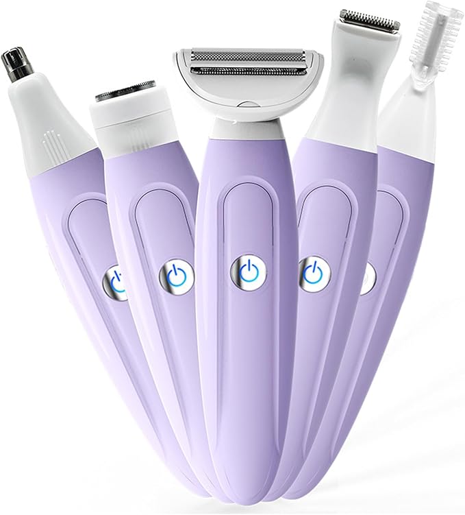 Electric Razors for Women, Bikini Trimmer for Women, Multifunction 5 in 1 Lady Shaver Kit for Face Nose Eyebrow Arms Armpit Legs Pubic Area