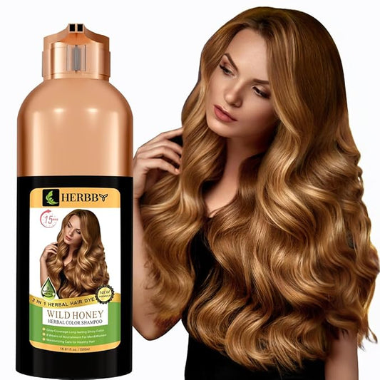 Hair Color Shampoo for Gray Hair Coverage&Color Transform with 9 Herbal Extracts –Long Lasting(6-8 Weeks),Shiny,Evenly Colored,Instant Hair Dye Shampoo&Conditioner, 500 Ml (WILD HONEY COLOR)