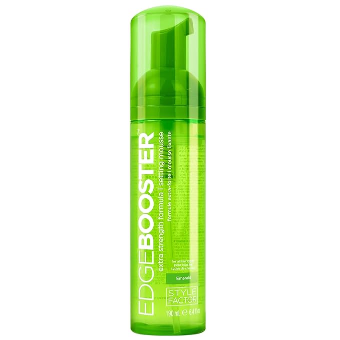 Style Factor EDGE BOOSTER Extra Strength Setting Mousse – Frizz Control, Extra Volume, and Conditioning – 6.4oz Emerald Mousse for Curly Hair