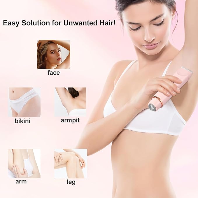 Electric Shaver for Women, 2-in-1 Electric Razor for Womens Legs Underarm Face Pubic Hairs, Rechargeable Razor Body Hair Trimmer Wet & Dry Use