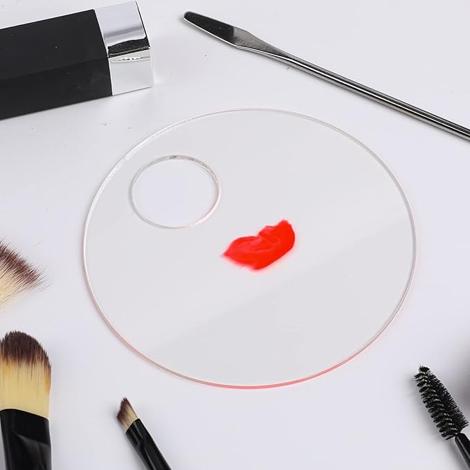 2PCS Acrylic Cosmetic Palette with 2PCS Spatula Tool,Makeup Palette Mixing Tray Apply for Foundation Eye Shadow Lipsticks Nail Art Professional Pigment Blending(Round)