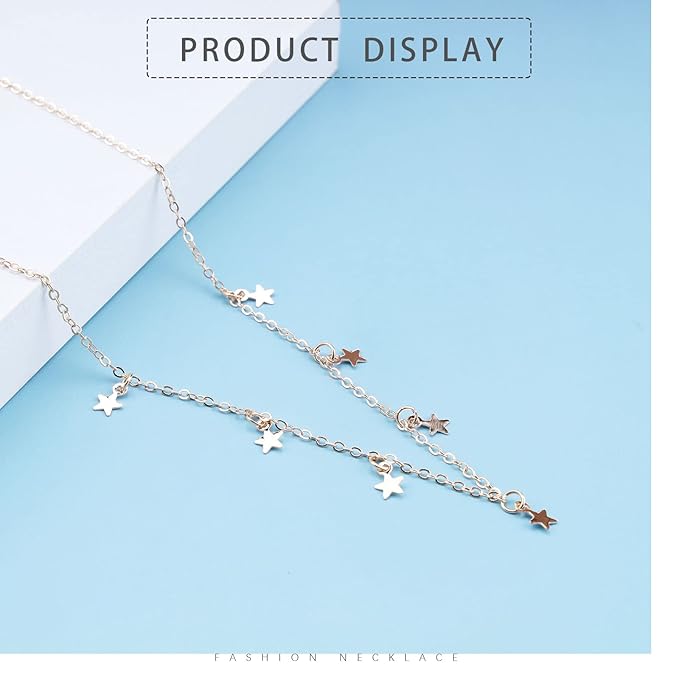 Bohemia Star Necklace Star Dangle Choker Necklace Gold Stars Short Necklace Minimalist Star Tassel Chain Necklace Jewelry for Women and Girls