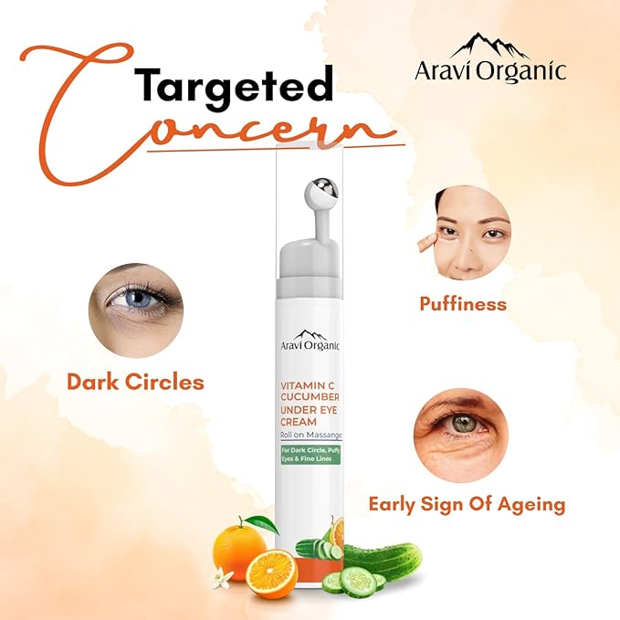 Vitamin C & Cucumber Under Eye Cream Gel Roll on Massager For Dark circles, Puffy Eyes