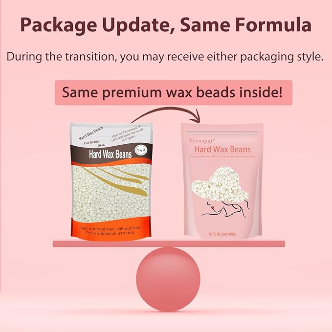 Hard Wax Beads for Hair Removal, Yovanpur Waxing Beane for Brazilian Waxing, Wax Beans for Sensitive Skin, Face Eyebrow Legs At Home Pearl Beads, 300g /bag with 10pcs Sticks(Pearl)