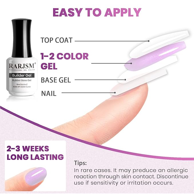RARJSM Pearl Gel Builder Nail Polish Purple Hard Gel in a Bottle Mermaid Shell Glitter Pearlescent Thick Extension Structure for Nails 15ml Soak Off Curing Requires Salon Home DIY Beginner Use