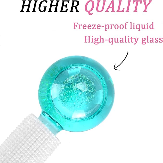Ice Globes for Facials- Freezer Free Face Rollers with Essence for Daily Beauty Routines, Skin Massagers Globes Durable Quartz Glass for Reduce Puffiness Skin Cooling (Update Green)