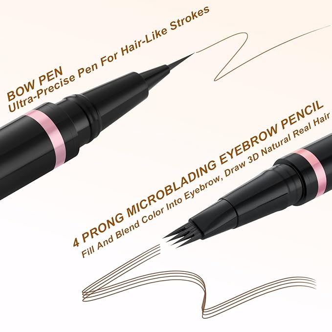 Eyebrow Pencil Makeup Kit, with Waterproof 2-IN-1 Microblading Eyebrow Pen, Eyebrow Pomade, Eyeliner and Dual-ended Eyebrow Brush, Brow Pencil Kit for Natural Eyebrows - Soft Brown