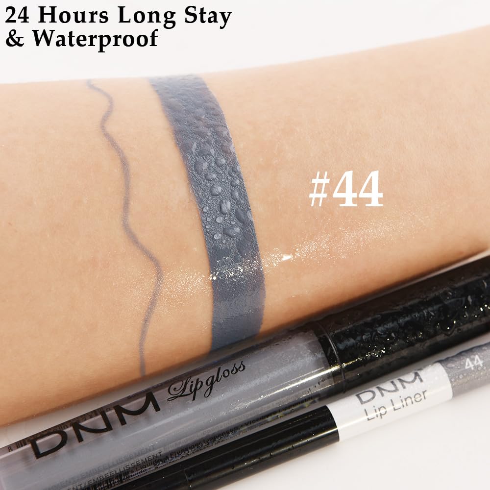 evpct 2Pcs Grey Gray Matte Liquid Lipstick Lip Gloss Stain and Retractable Lip Liner Makeup Set for Women Long Lasting Waterproof 24 Hours Permanent Lipstick labial mate larga duracion 24 44#
