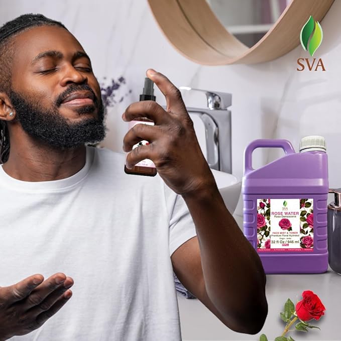 SVA Rose Water - 32 Fl oz - Refreshing Rose Water Spray for Skin Care, Skin Hydration, Bath, Soaps, Haircare & Aromatherapy