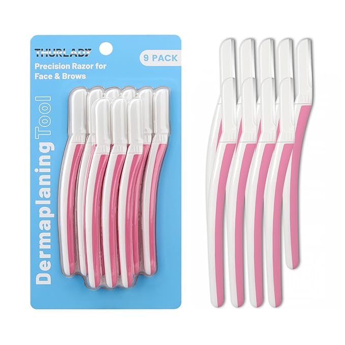 Face Razors for Women, Dermaplane Razor for Women Face, Eyebrow Razor, Dermaplaning Tool, Skin Safe Microblades, Peach Fuzz Remover (9ct, Pearl Blush)
