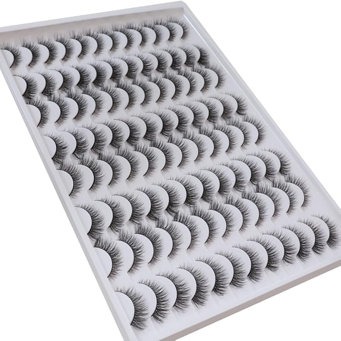 False Eyelashes 48 Pairs Faux Mink Lashes 14mm Wispy Lashes 3D Fluffy Cat Eye Lashes Pack Bulk Wholesale Strip Lashes(style 48-019)